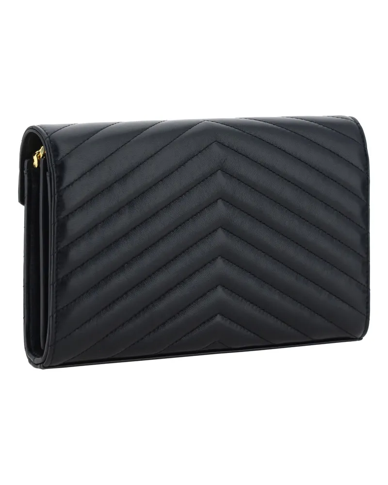 Saint Laurent Women's Wallet Monogram Black Leather Lambskin Shoulder Bags Black