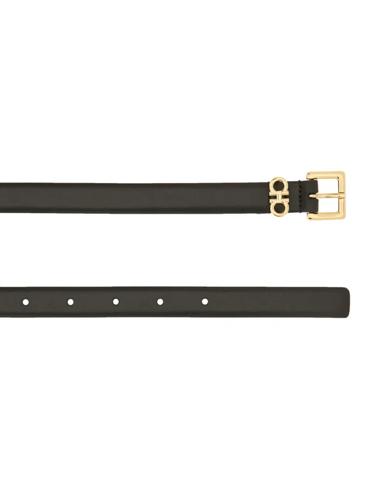 Ferragamo Double Gancini Buckle Belt — Black Black