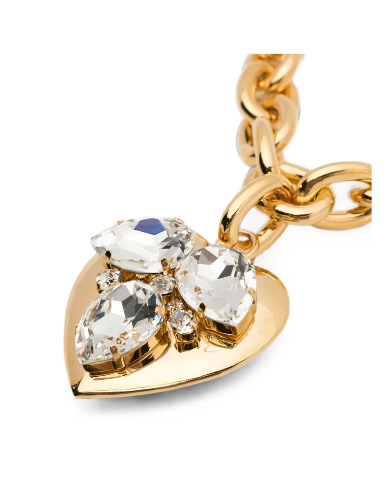 Alessandra Rich Chain-Link with Crystal Heart Charm Bracelet — Gold Gold
