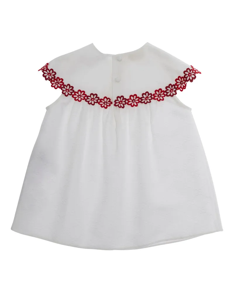 Gucci Unisex Girls Dress Floral Embroidery White Cotton White