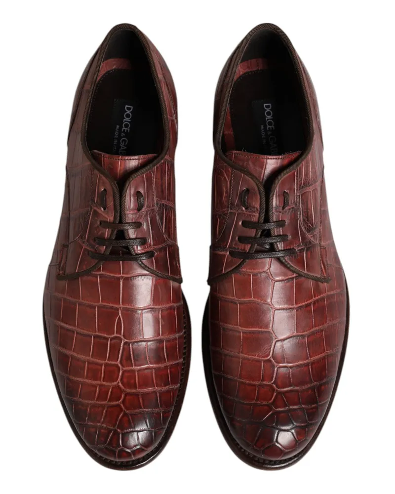 Dolce & Gabbana Men's Burgundy Leather Lace Up Derby Dress Shoes Crocodile Burgundy