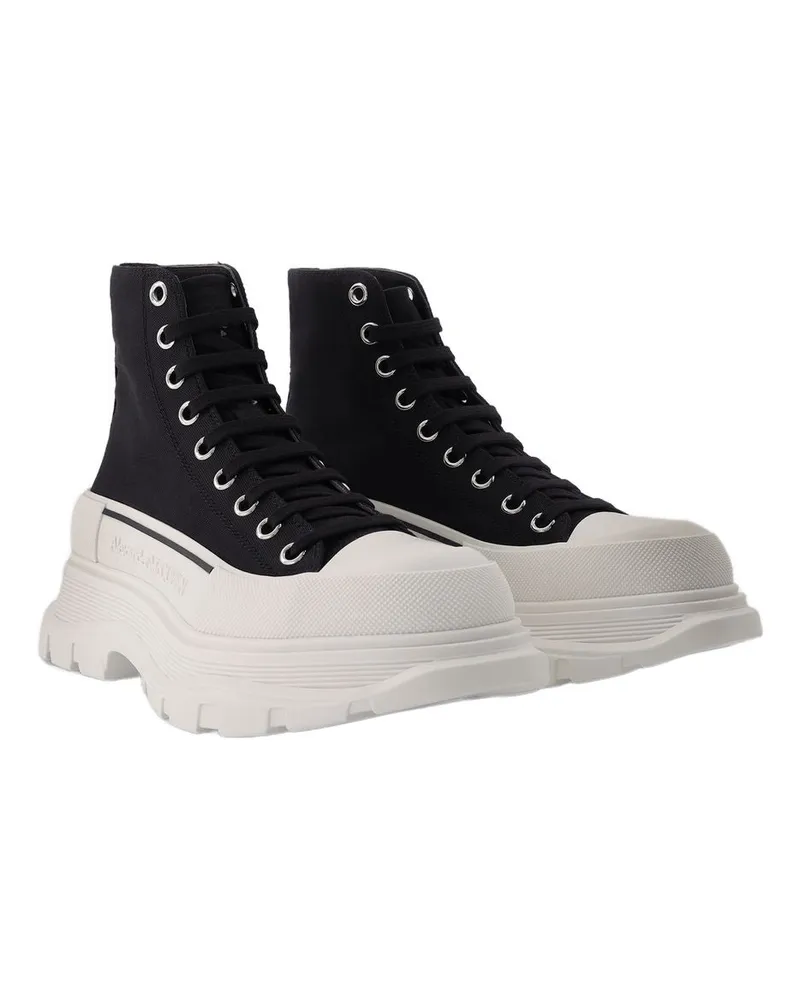 Alexander McQueen Men's Tread Slick Sneakers Black-White Canvas Shoes Flat-shoes Black