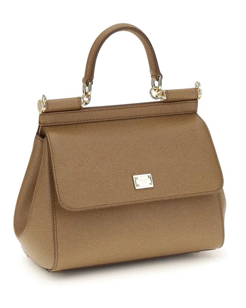 Dolce & Gabbana Calf Leather Top Handle Bag — Beige Beige