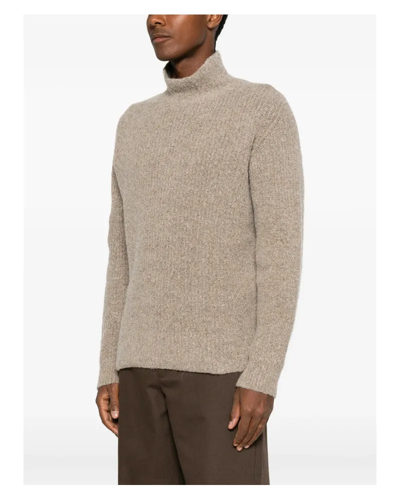 Roberto Collina Men's Ribbed Knit High Neck Sweater Neutrals Cotton Jumpers Beige