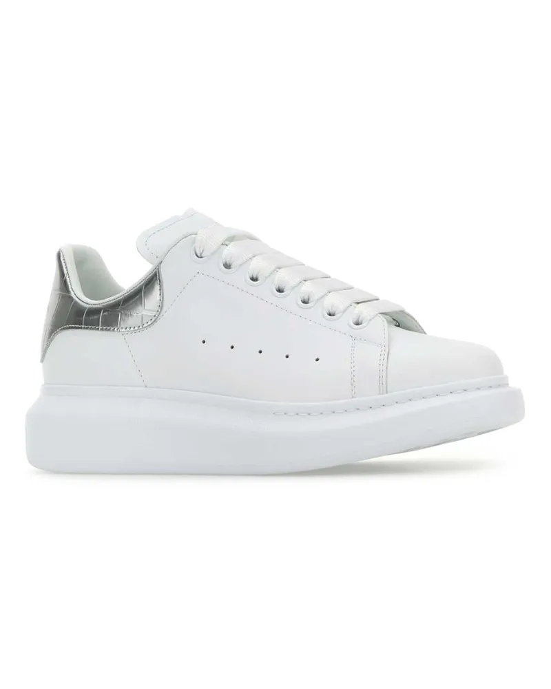 Alexander McQueen Women's White Leather Sneakers With Silver Heel Whitesilver Upper And Rubber Sole White