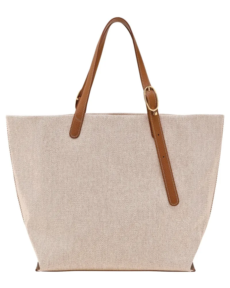 Longchamp Women's Accomplice Shopping Bag Brown Canvas - Leather Shoulder Brown