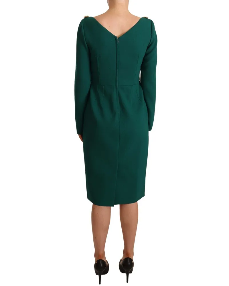 Dolce & Gabbana Women's Green Stretch Crepe Crystal Midi Dress Virgin Wool Green