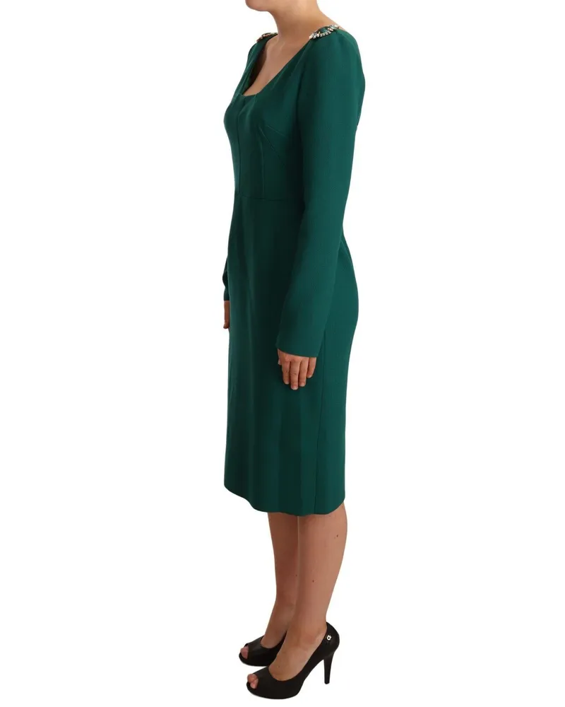 Dolce & Gabbana Crystal-Embellished Crepe Midi Dress — Green Green