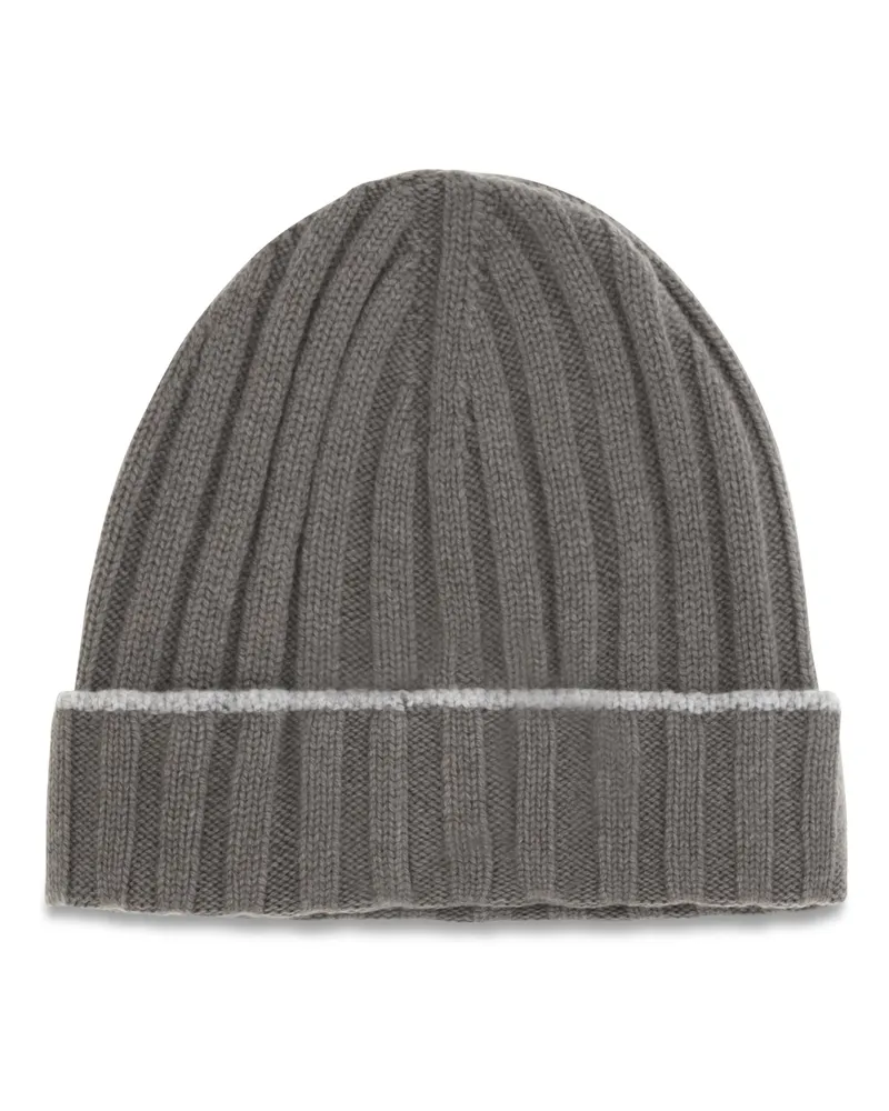 Brunello Cucinelli Men's Beanie Hat Cashmere Army Washed Washed-Pebble (capra Hircus) Washed/pebble Gray