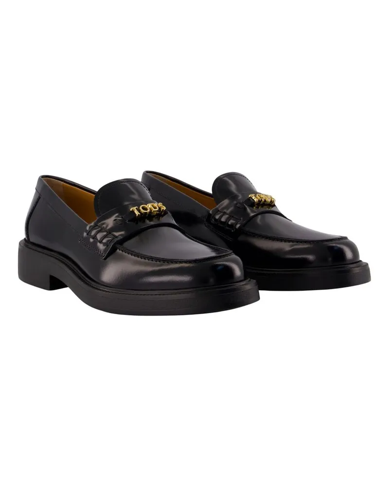 TOD'S Women's Gomma Loafers - Tods Leather Black Calfskin Shoes Flat-Shoes Black