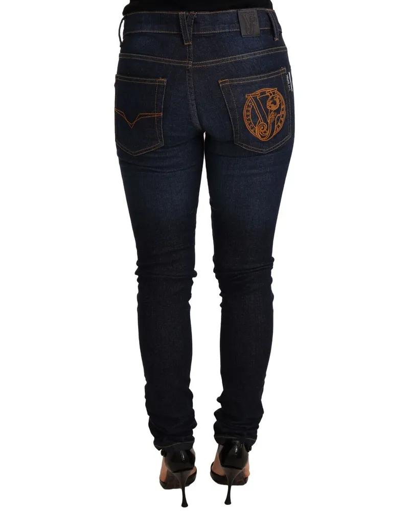 Versace Jeans Women's Dark Blue Cotton Low Waist Skinny Denim Jeans Clothing Blue