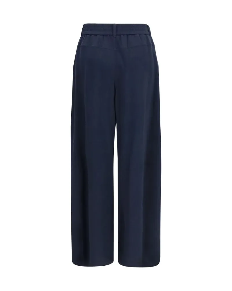 Brunello Cucinelli Cotton-Blend Straight-Leg Trousers — Navy 