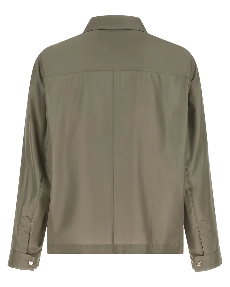 Brunello Cucinelli Water-Resistant Membrane Silk Jacket — Sage green Sage