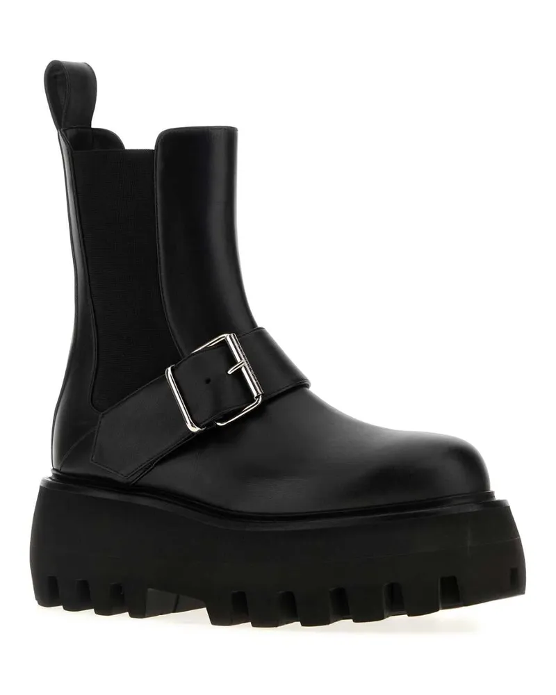 Alexander McQueen Women's Black Leather Sofa Ankle Boots Calf Skin Stivali Black