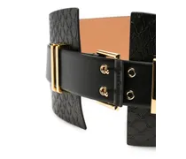 Snake-Effect Double-Buckle Belt — Black