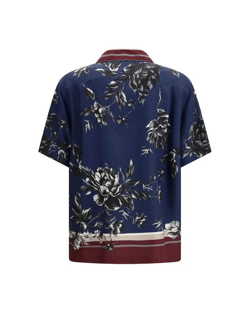 Dolce & Gabbana Men's Blue Silk Pattern Shirt Navy