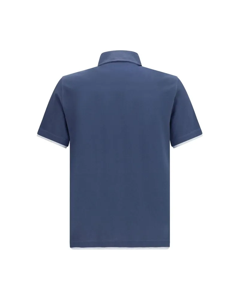 Brunello Cucinelli Men Blue Cotton Polo Shirt Blue