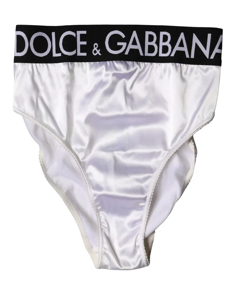 Dolce & Gabbana Women White Logo Brief High Waist Panty Underwear Black And Acetate Elastane Nylon Clothing White