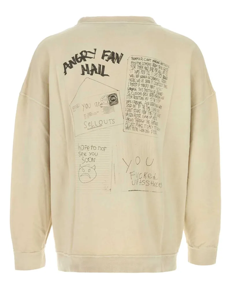 Our Legacy Men's Sand Cotton Blend Sweatshirt Angry Fan Mail Print Felpe Beige