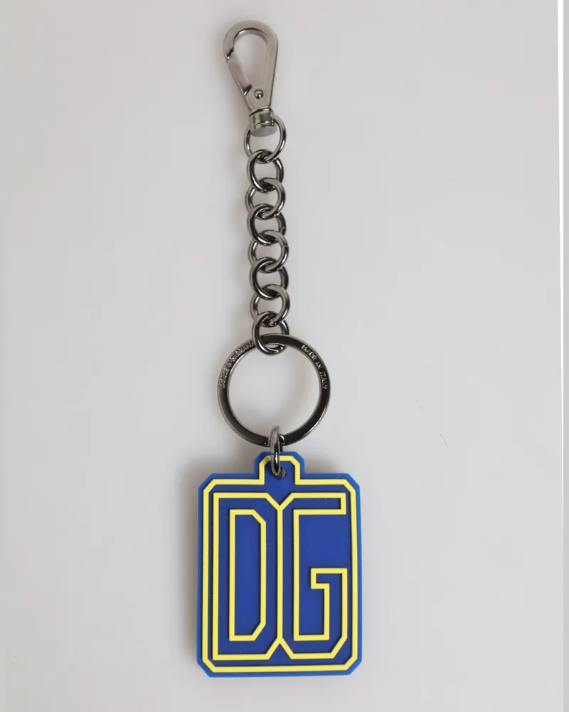 Dolce & Gabbana Blue Yellow Dg Rubber Logo Silver Men Keychain Keyring Accessory Blue