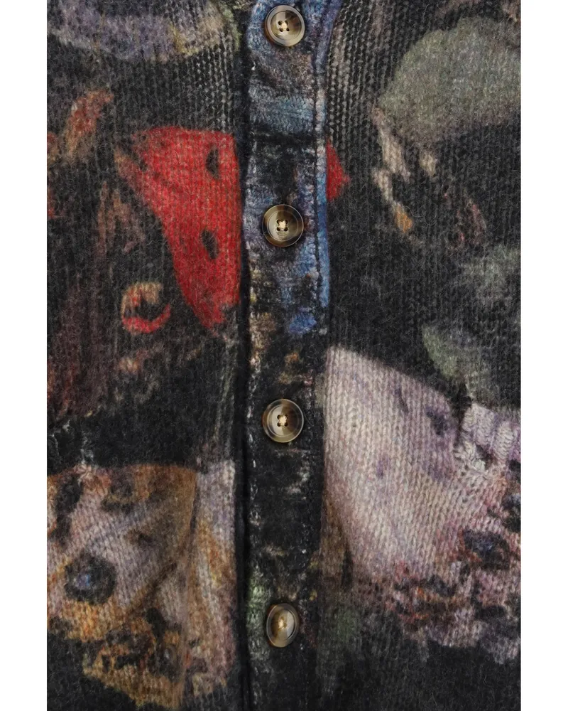 R13 Butterfly and Floral Cashmere Cardigan — Red Red