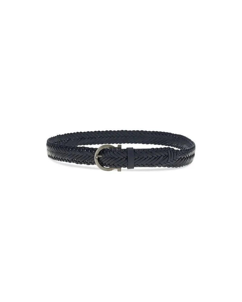 Ferragamo Men's Blue Calf Leather Bos Taurus Belt Blue