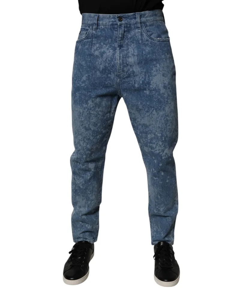 Dolce & Gabbana Blue Tie Dye Cotton Skinny Men Denim Jeans Elastane Clothing Blue