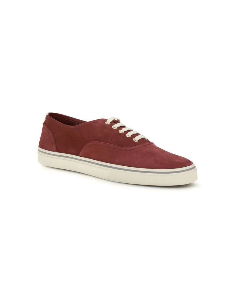 Brunello Cucinelli Men's Bordeaux Calf Leather Bos Taurus Low Top Sneakers Red