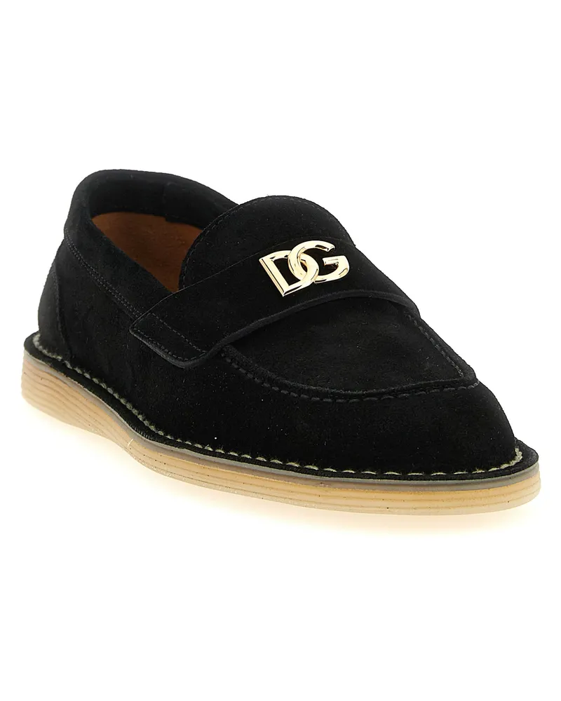 Dolce & Gabbana Women's Black Calfskin Slip-On Loafers Black