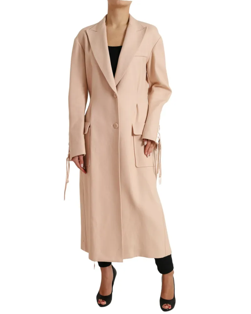 Dolce & Gabbana Women Beige Cotton Single Breasted Long Coat Jacket Acetate Nylon Elastane Clothing Beige