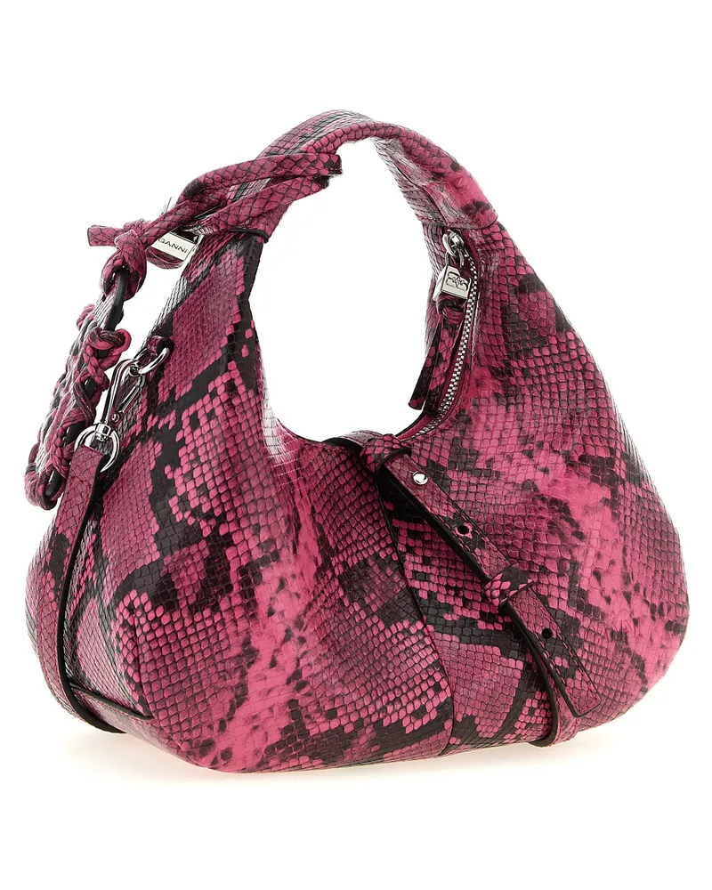 Ganni Snake-Print Leather-Effect Mini Hobo Bag — Pink Pink