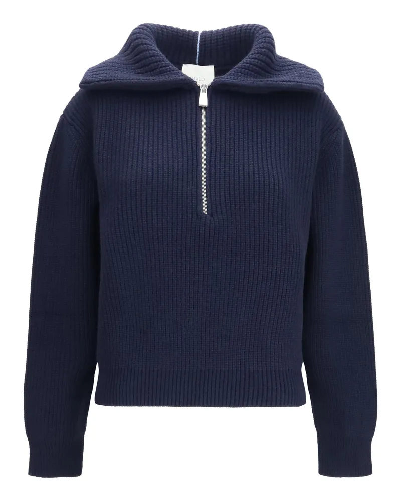 Malo Women's Sweater High-Neck Cashmere Zip Blue Polo Tops Blue