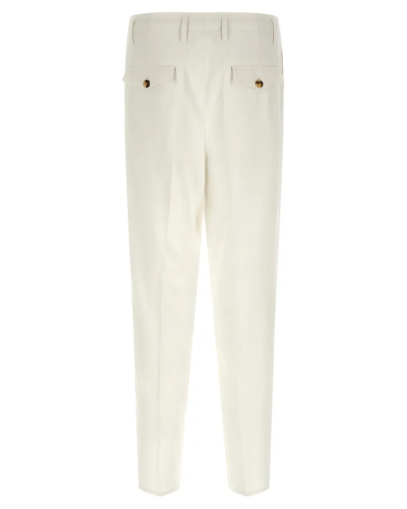 Brunello Cucinelli High-Waist Pleated Cotton Trousers — Cream Cream