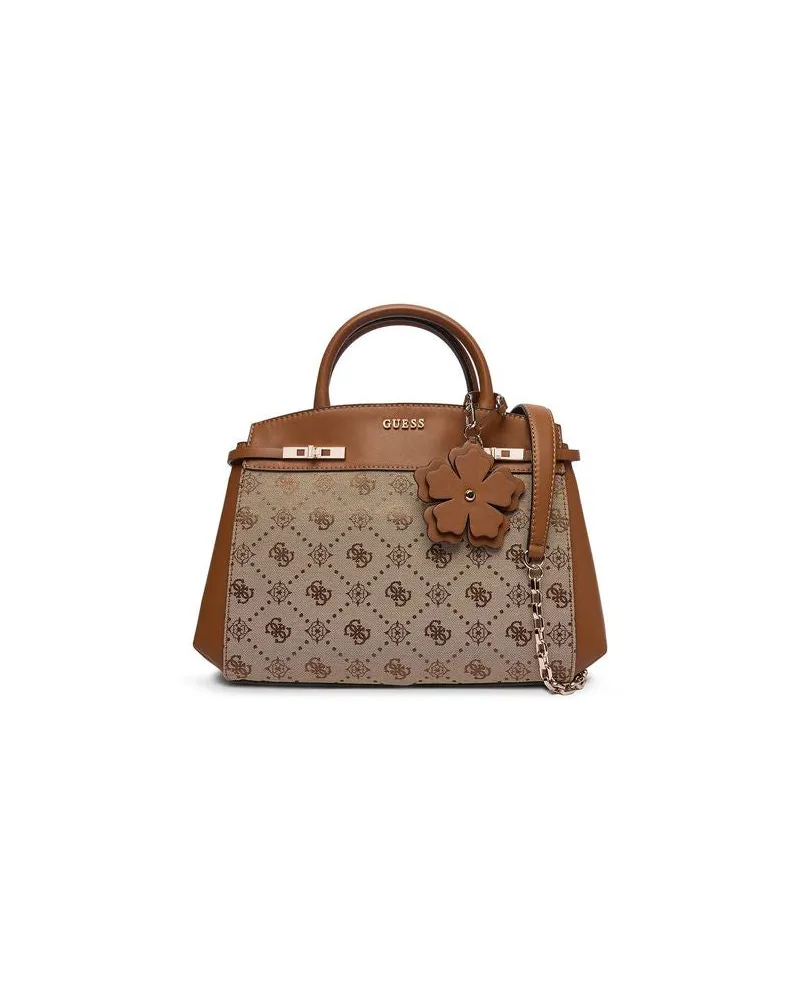 Guess Logo Jacquard Satchel — Latte Latte