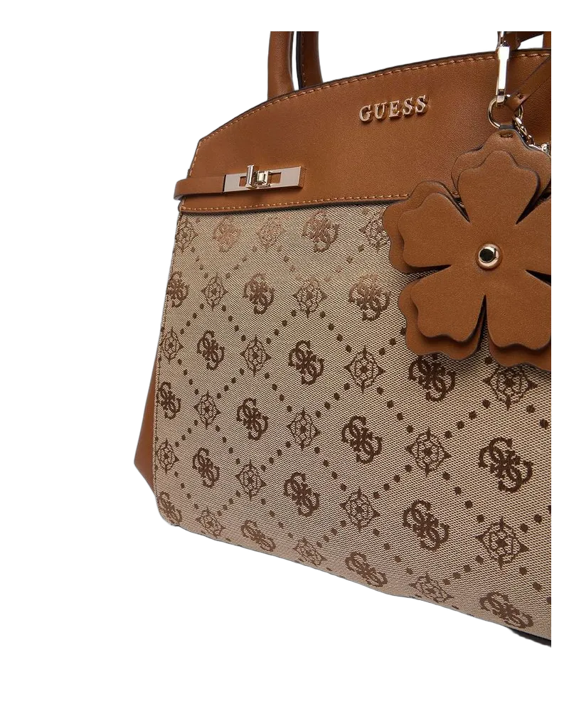 Guess Logo Jacquard Satchel — Latte Latte