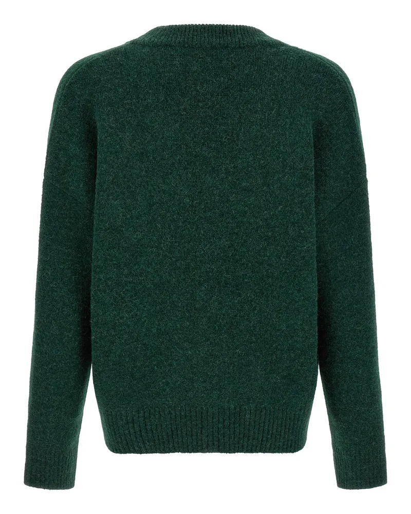AMI Paris Logo-Embroidered Alpaca Wool Cardigan — Green Green