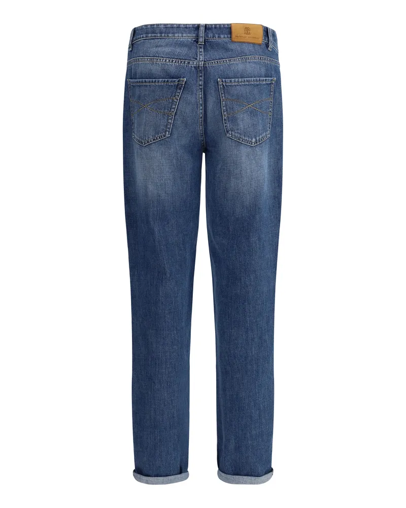 Brunello Cucinelli Men's Cuffed Jeans Denim Medio Old Cotton Denim