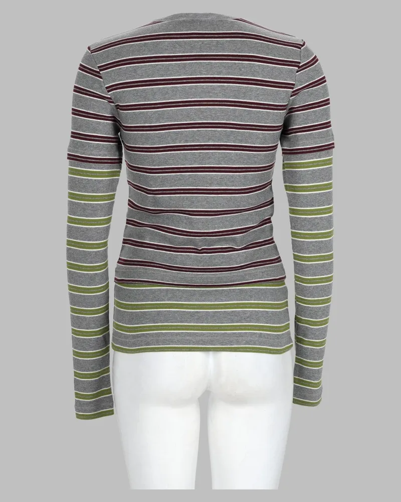 Ganni Striped Organic Cotton T-Shirt — Gray Gray