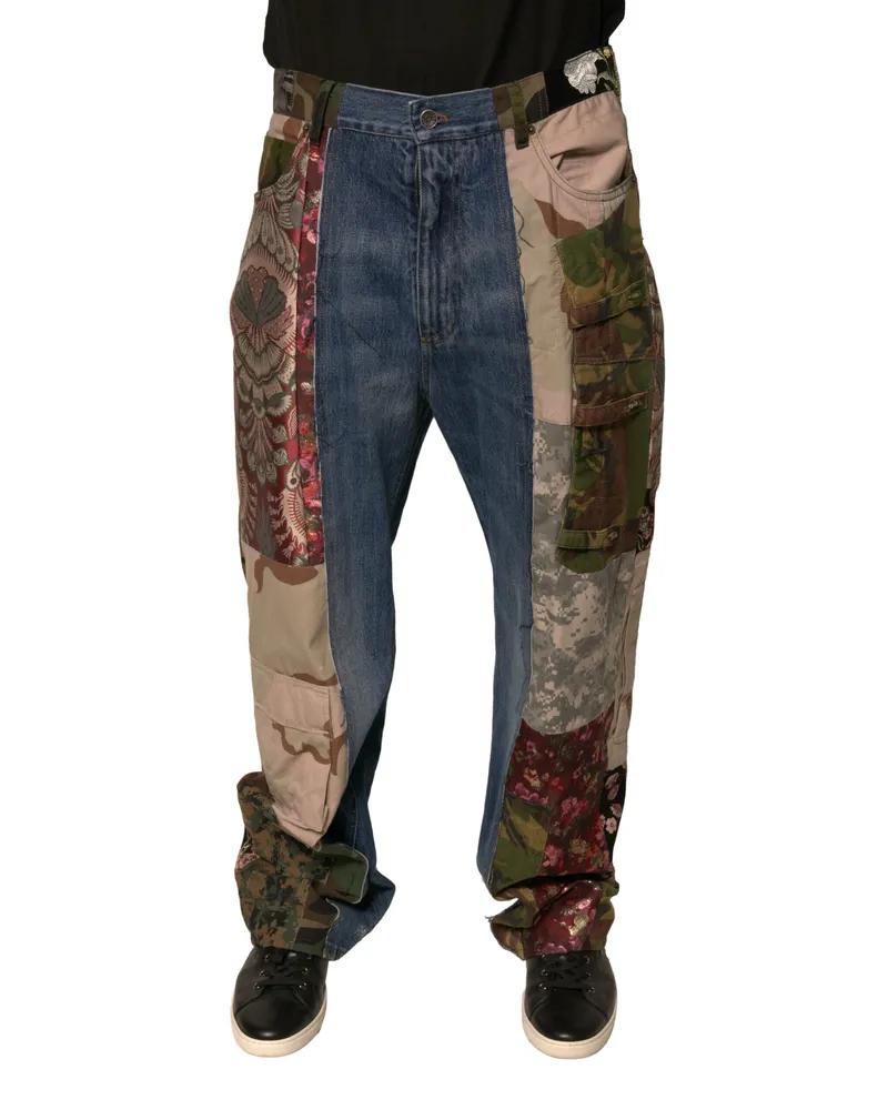 Dolce & Gabbana Men's Blue Patchwork Cotton Straight Denim Jeans Clothing Blue