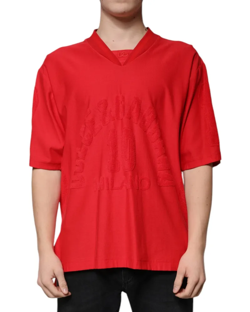 Dolce & Gabbana Men's Red Cotton V-Neck Short Sleeves T-Shirt Red