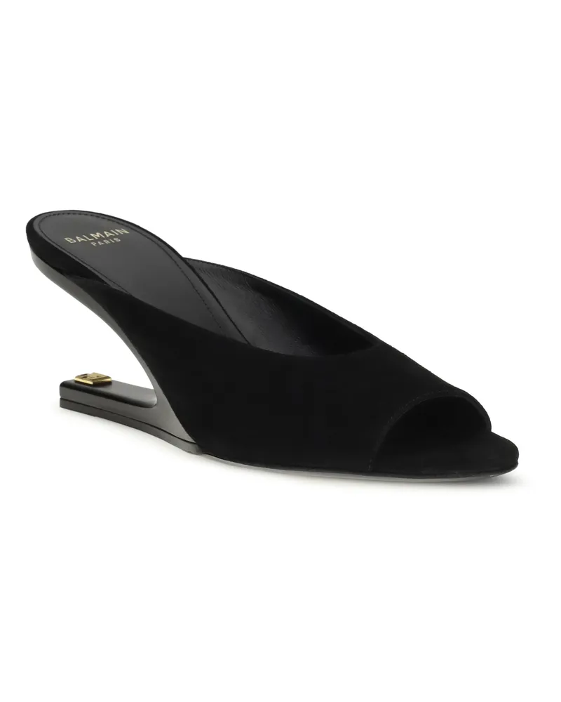 Balmain Women's Suede Open-Toe Mules 0pa Noir Sandal Black
