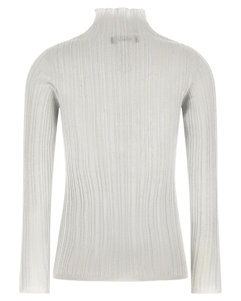 Fabiana Filippi Lamé Ribbed Sweater — Pearl Gray Pearl