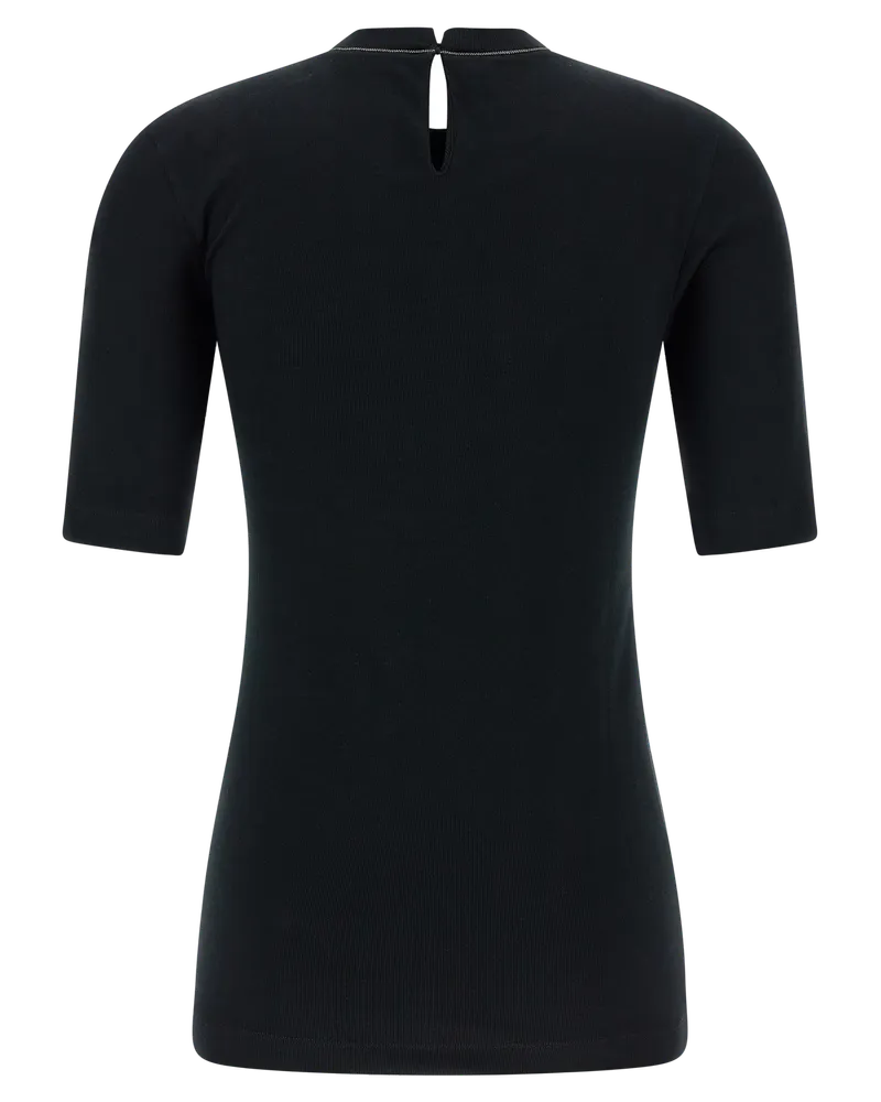 Brunello Cucinelli Ribbed Cotton Jersey T-shirt — Black Black