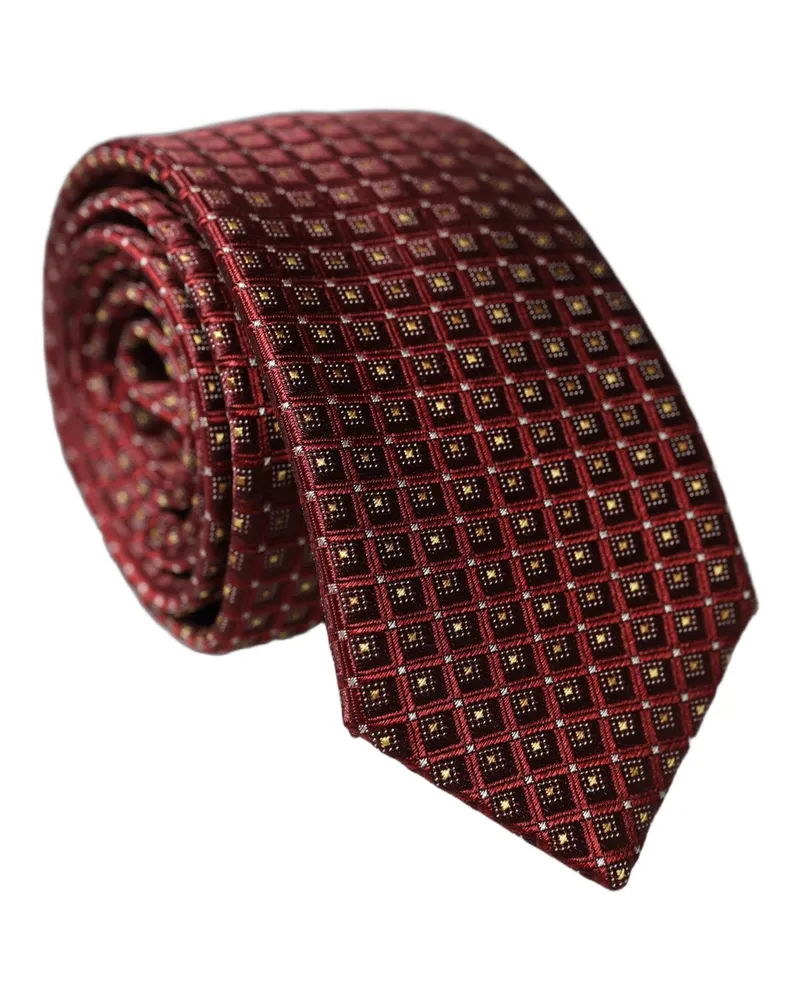 Dolce & Gabbana Burgundy Geometric Silk Adjustable Men Tied Necktie Tie Burgundy