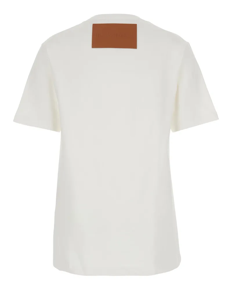 Jil Sander Women's White Crewneck T-Shirt With Logo Patch Cotton T-Shirts & Jerseys White