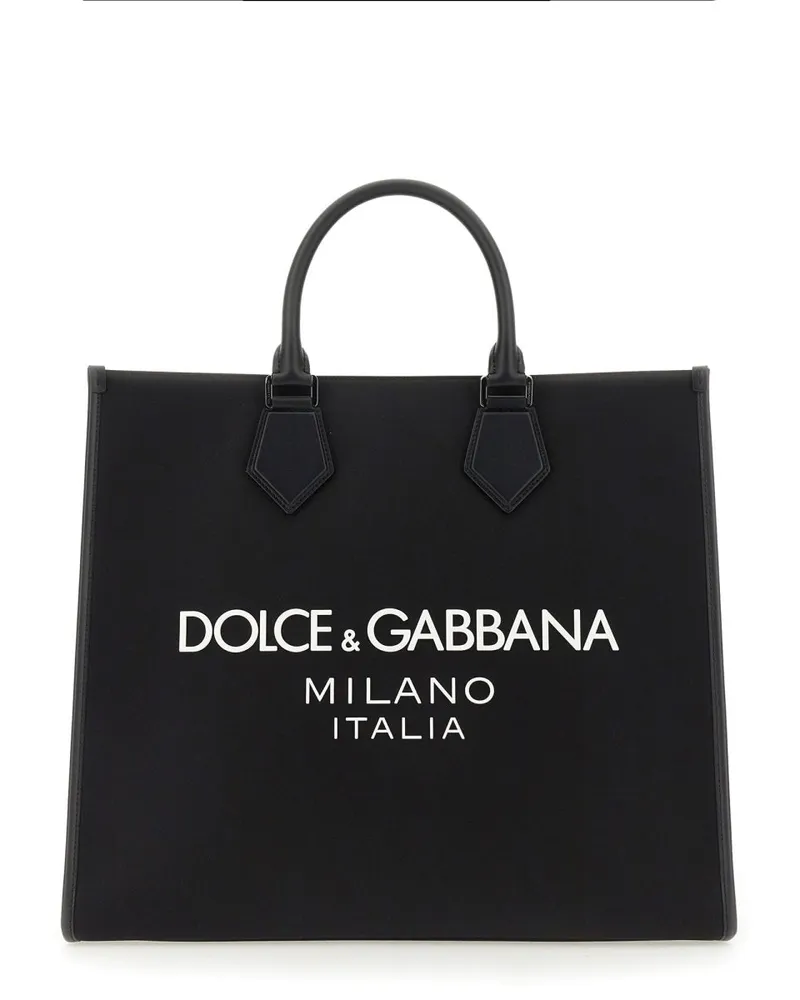 Dolce & Gabbana Logo-Print Shopping Shoulder Bag — Black Black