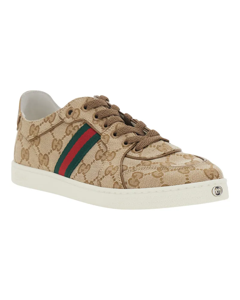 Gucci Women's Sneakers Stretch Beige Fabric And Leather Trainers Beige