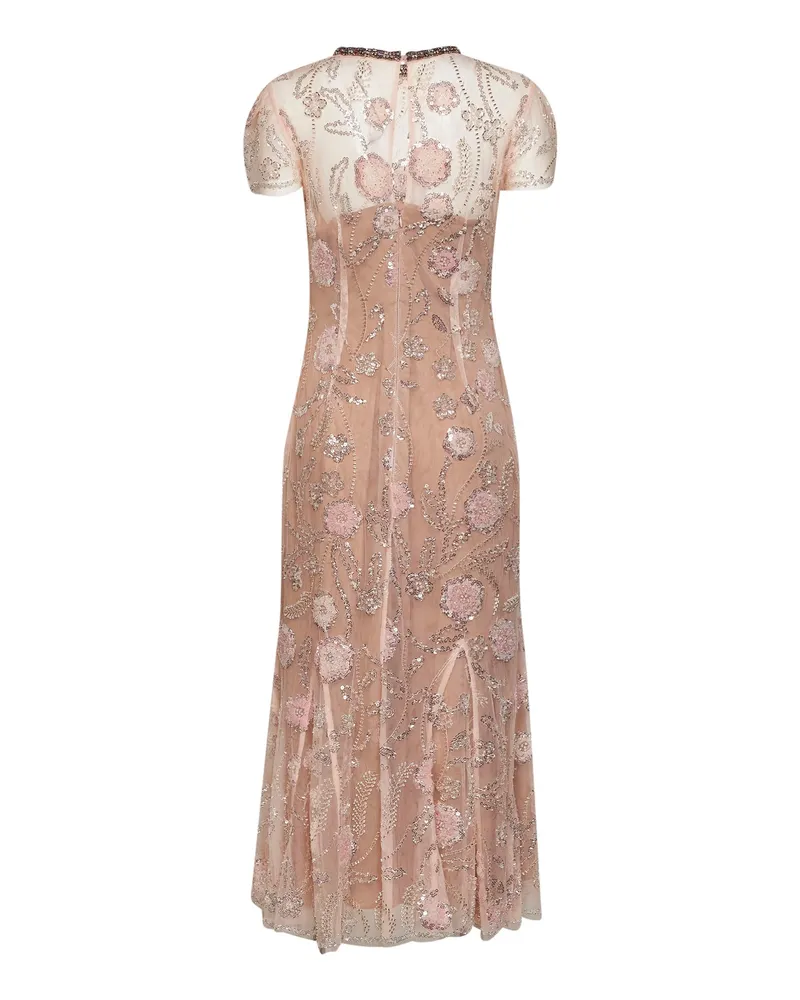 Self-Portrait Women's Dress Pink Tulle Midi With Sequin Flowers Polyester Pink