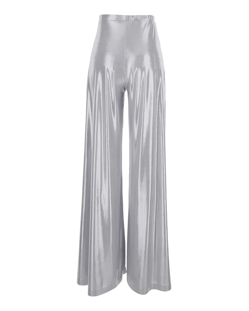 Norma Kamali Women Pants Bias Metallic Trousers Silver