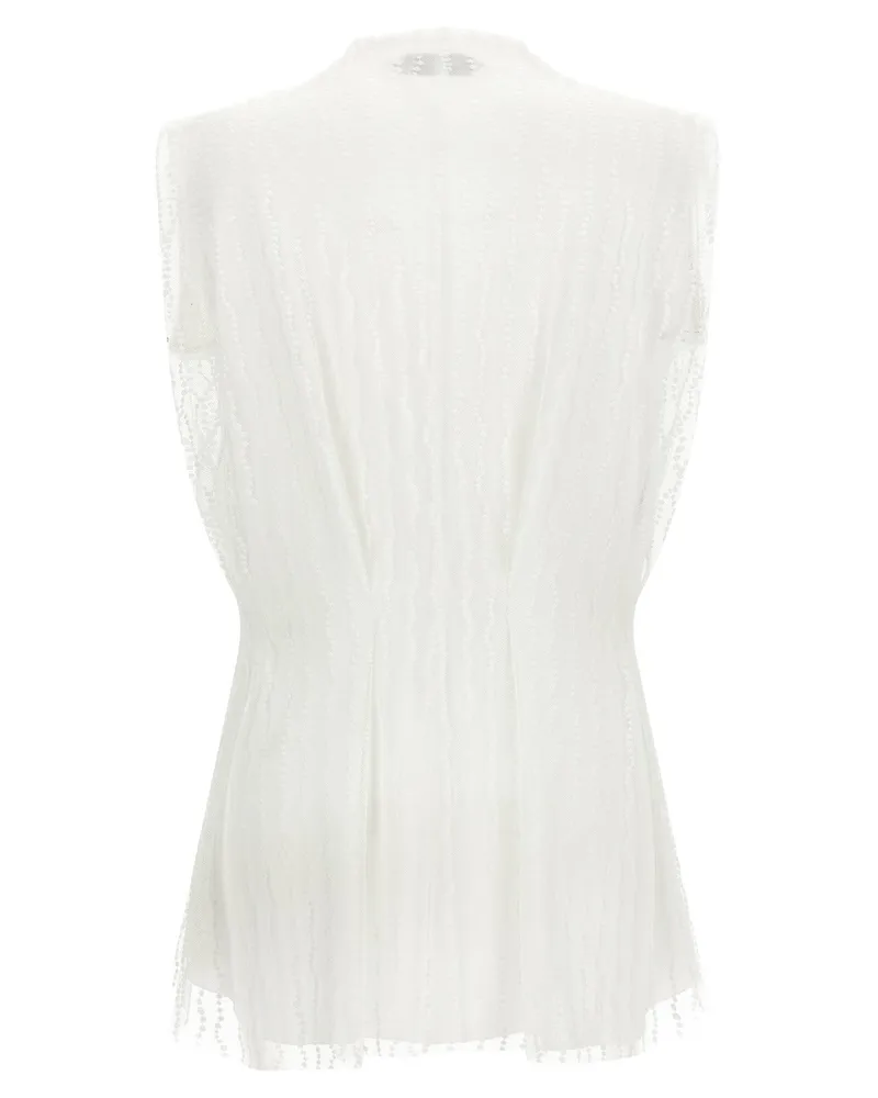 Alberta Ferretti Pleated Tulle with Asymmetrical Knot Tank Top — White White